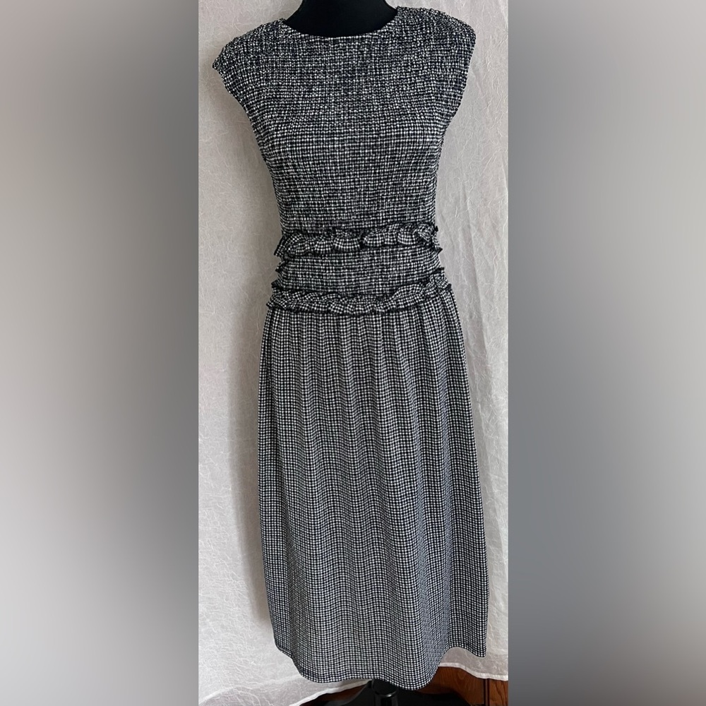 Zara Black and White patterned  Midi Dress